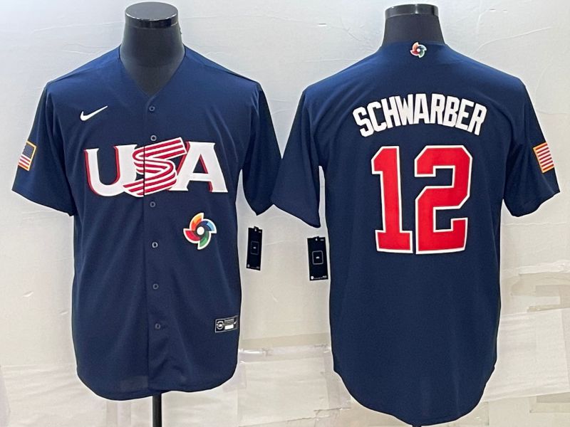 Men 2023 World Cub USA #12 Schwarber Blue Nike MLB Jersey6->more jerseys->MLB Jersey